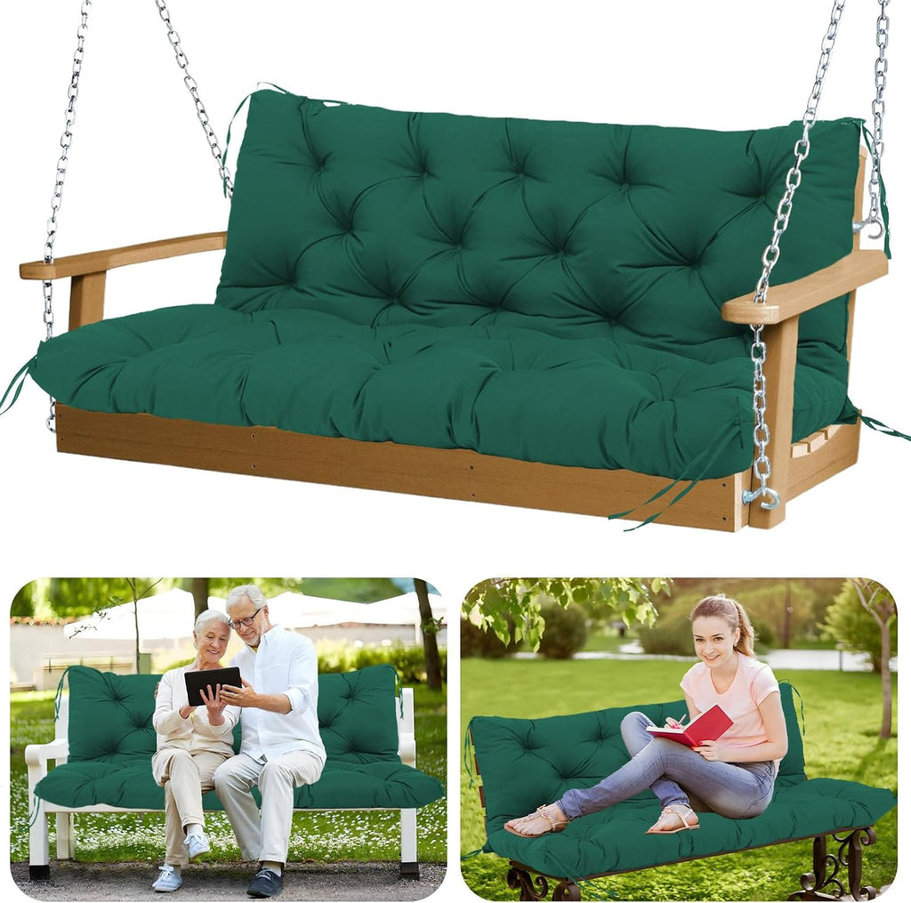 Outdoor Swing Cushions 48 inch Waterproof Porch Swing Cushions 2-3 Seater Replacement with Backrest and Ties Swing