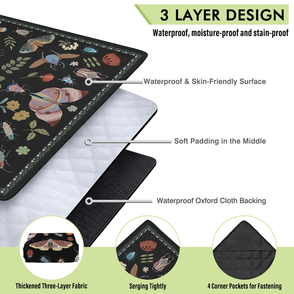 Insect Picnic Blankets Waterproof Foldable, 60′′X80′′ Packable Picnic Mat Boho Outdoor Blanket for Grass, Large Beach