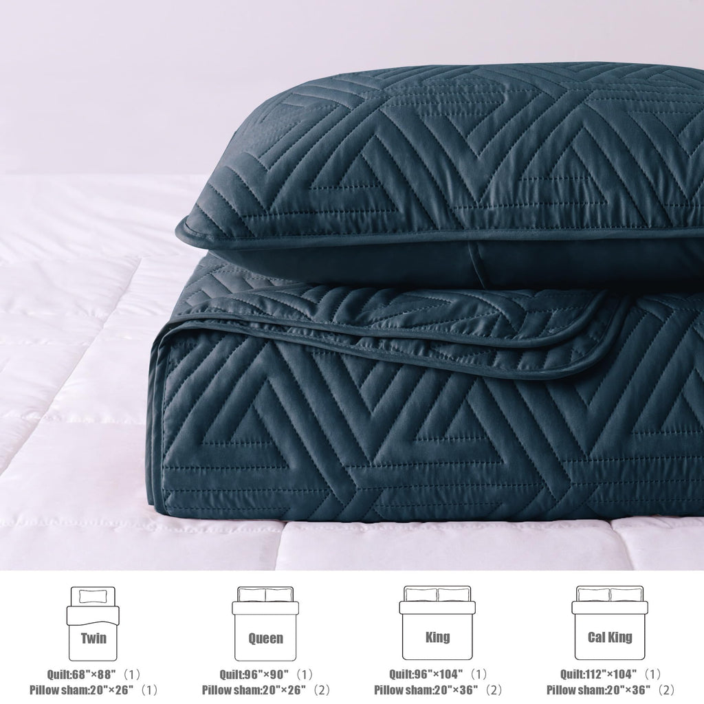 Soft Geometric Quilt Set for All Seasons, Navy