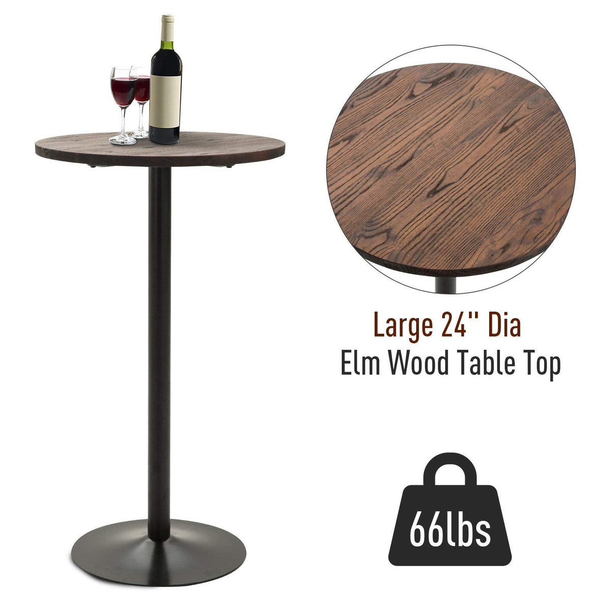 42" H Round Bar Table, Solid Wood High Top Pub Table, Black