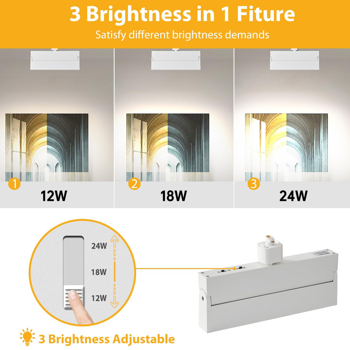 Dimmable LED Track Lighting Heads H Type, White 24W 1 Pack