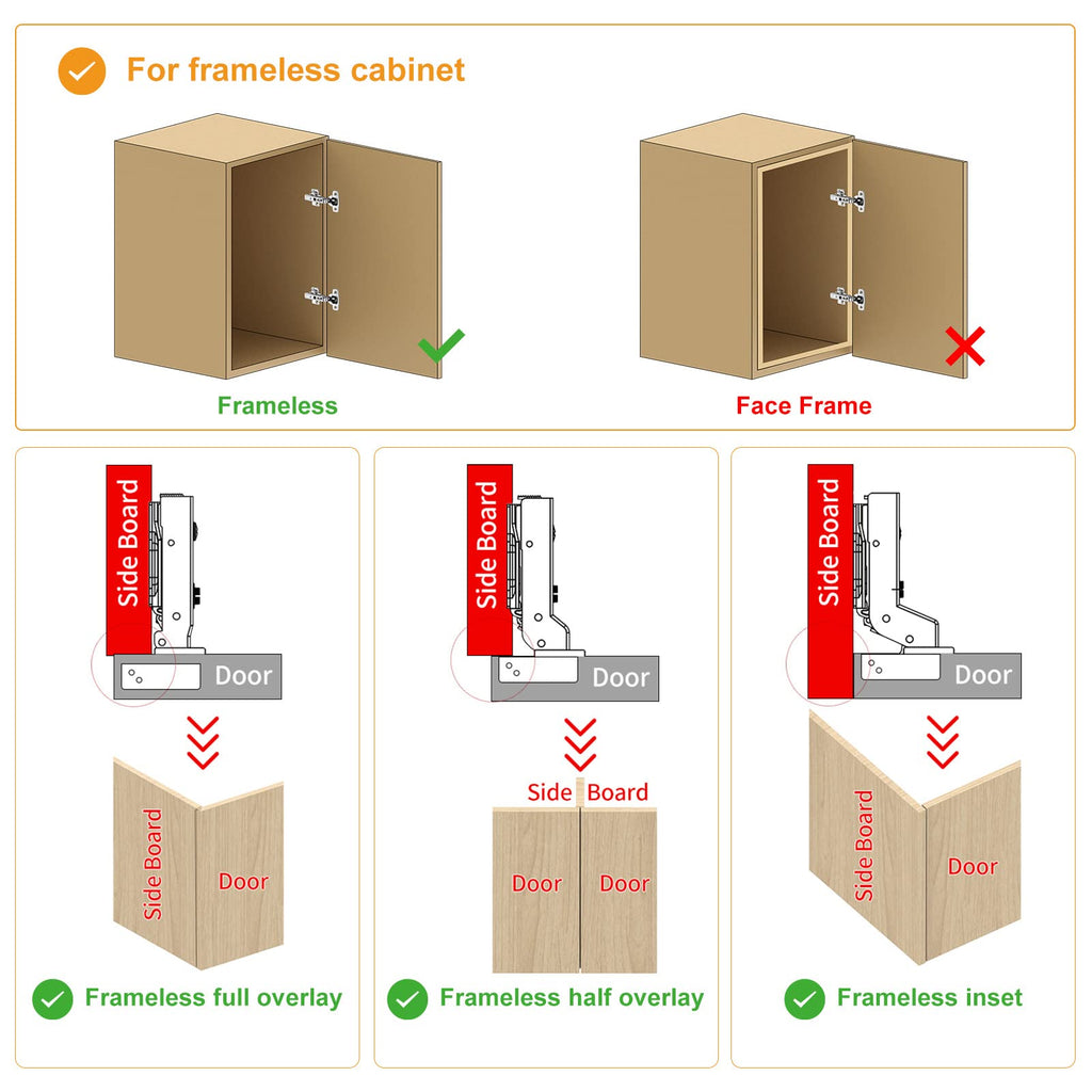 10 Pack Frameless Half Overlay Soft Close Concealed European Hinges, Self Closing Satin Nickel, 105 ° Open Angle 4D