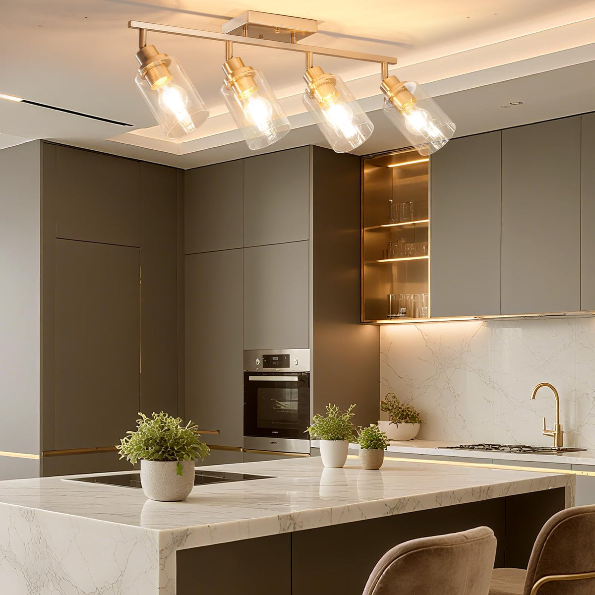 Brushed Nickel Track Lighting Kit with Clear Glass, Modern Track Light Fixtures Flush Ceiling Mounted