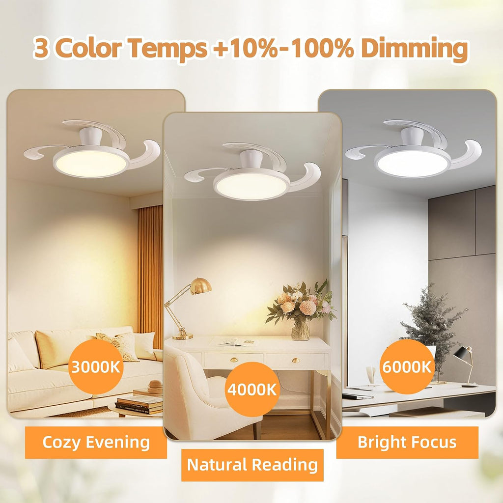 48 inch White Slim Retractable Ceiling Fan with Light and Remote