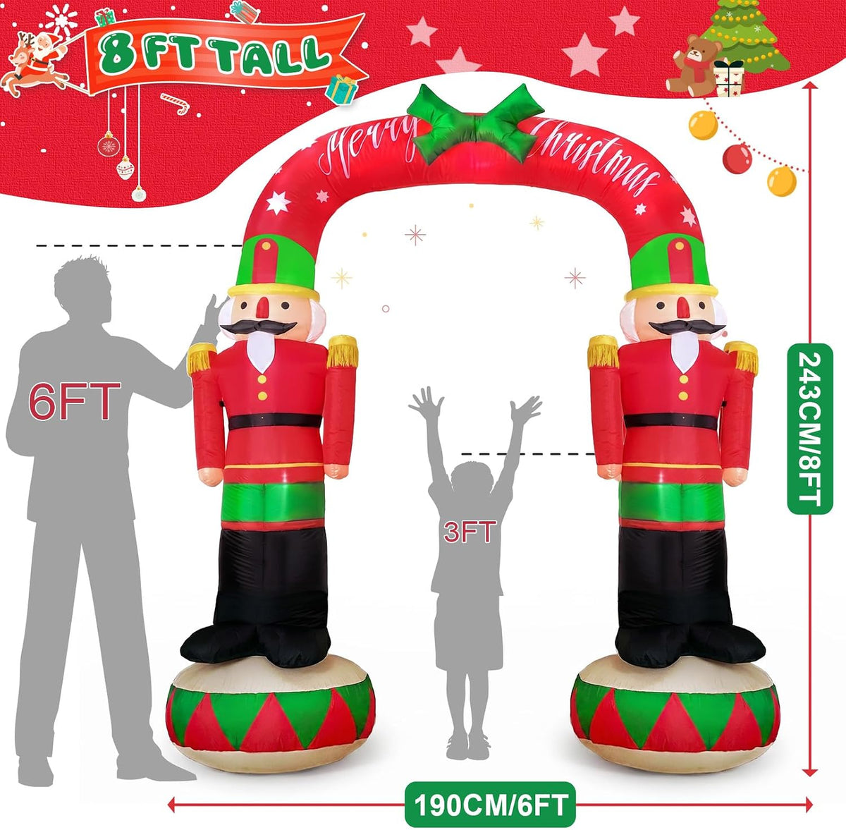 8FT Christmas Inflatable Archway Outdoor, Inflatable Nutcracker Arch Decor