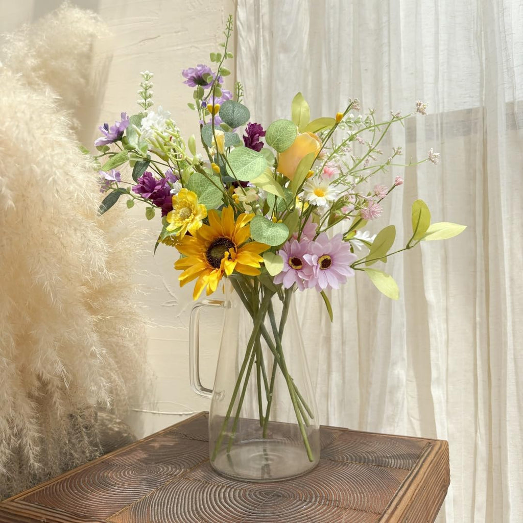 8 Bundles Artificial Wildflowers Bouquet Silk Daisy Sunflower Floral Stems