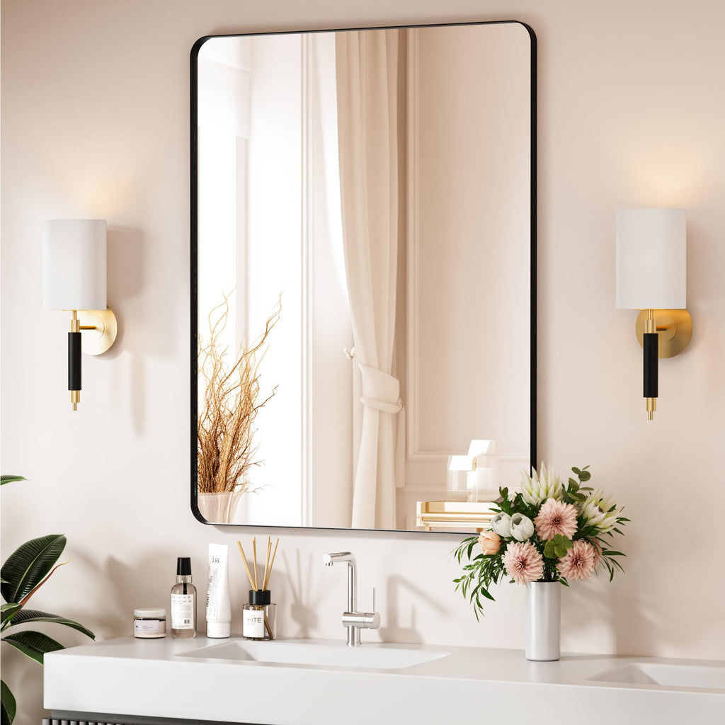 Bathroom Mirror 40X30 Inch Bathroom Vanity Mirror for Wall, Metal Frame Large Mirror, Tempered Glass, Modern Wall