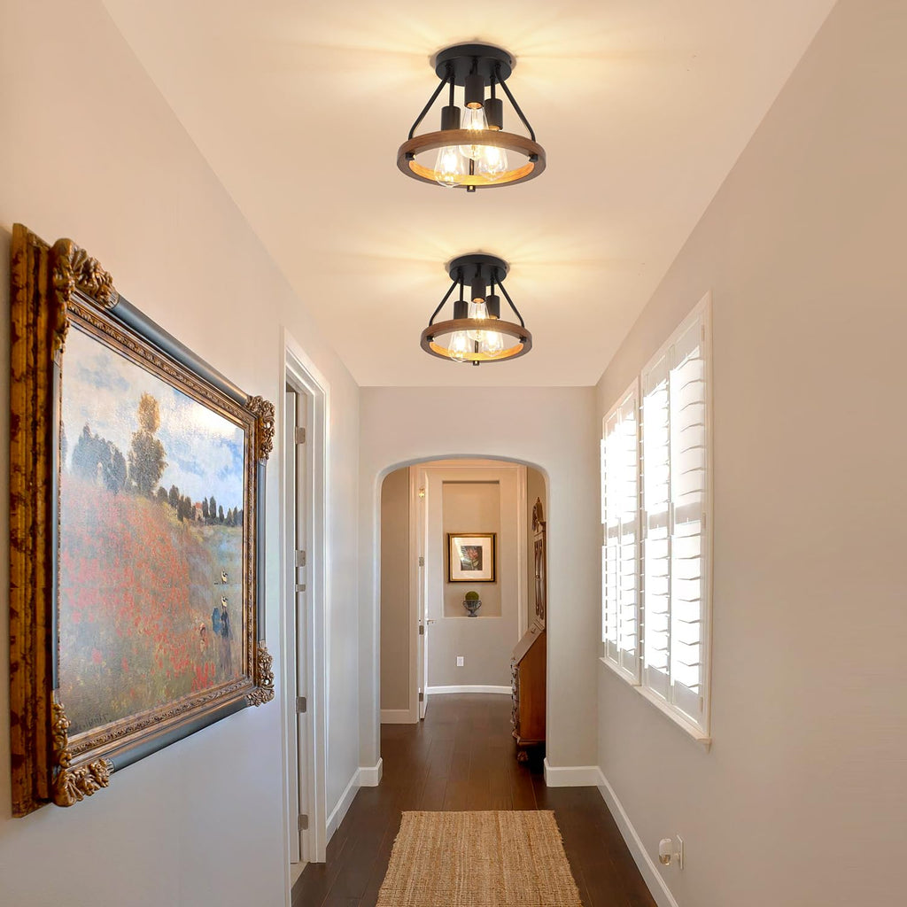 Modern Farmhouse Wood Semi Flush Mount Ceiling Light Hallway Light Fixtures