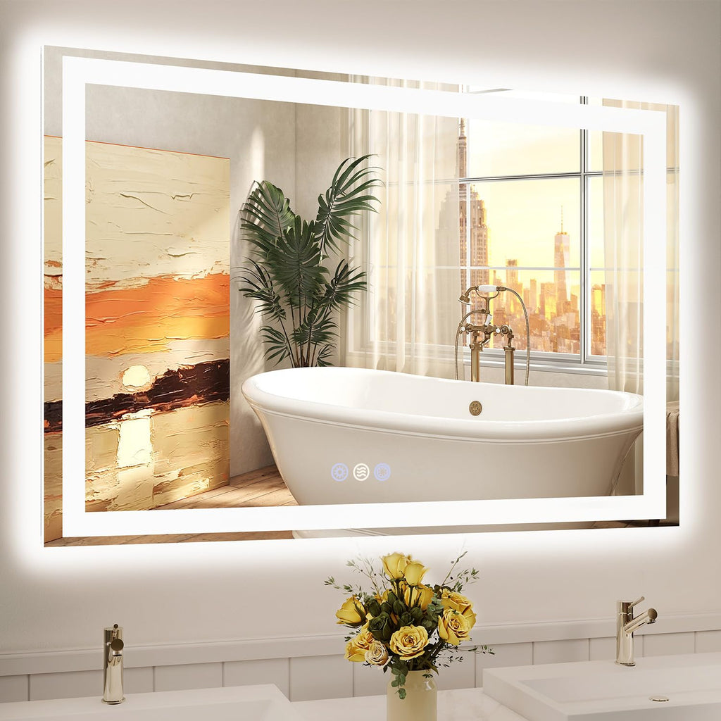 48x32 LED Bathroom Mirror, 6000LM, Separate Front and Back Lights