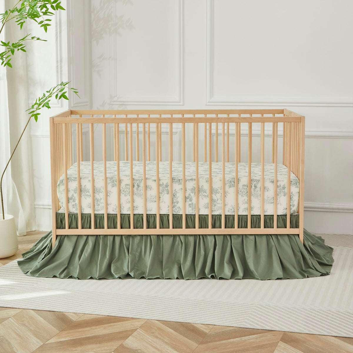 Crib Bed Skirt for Baby Girls Boys Gray Boho Bohemian Neutral Solid Cotton Toddler Bedskirt Farmhouse Chic Ruffle