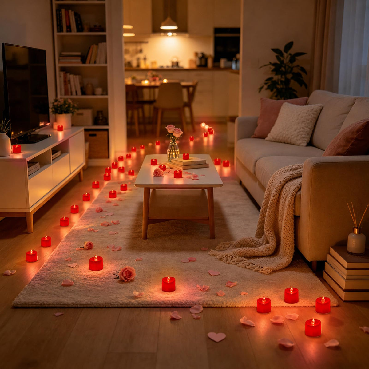 Tea Lights Candles, Flameless Candles Battery Operated Red Light, 50 Pack
