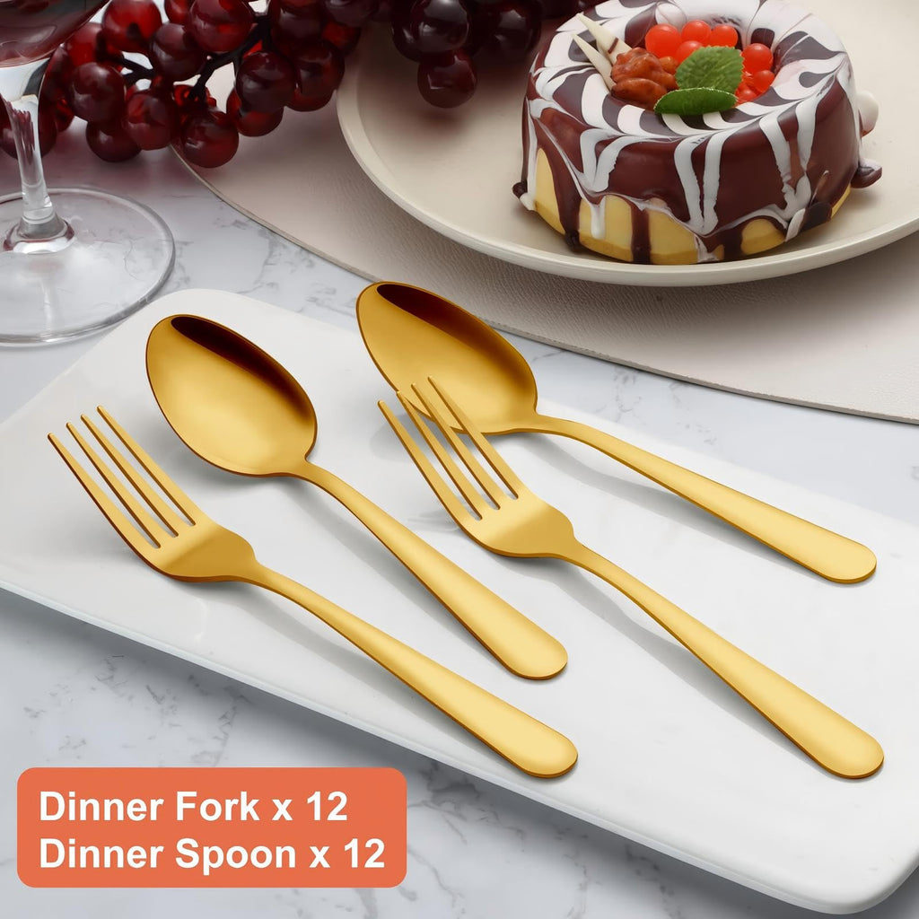 24-Piece Spoons and Forks Set Silverware Set - Forks and Spoons Stainless Steel Silverware and Restaurant, 12-Fork