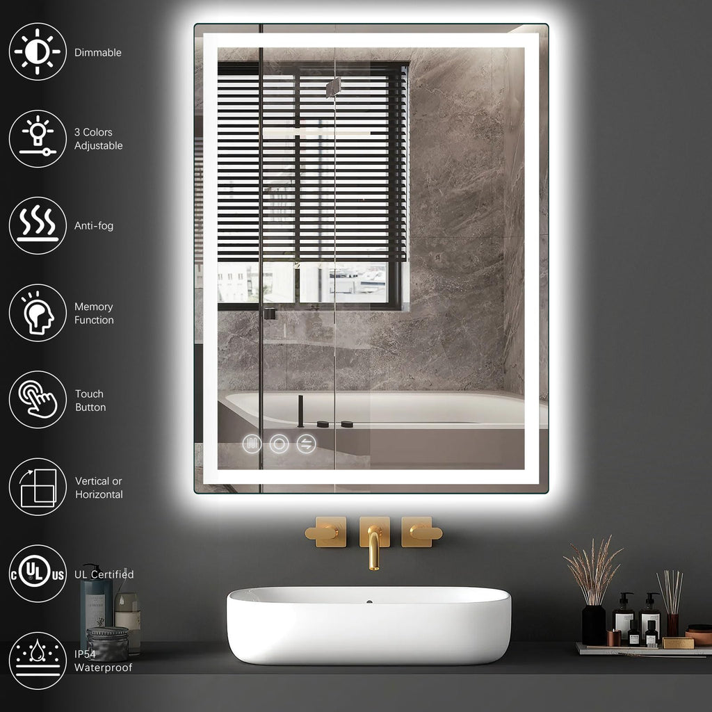 24" x 40" LED Bathroom Mirror with Lights, Memory Vanity Mirror