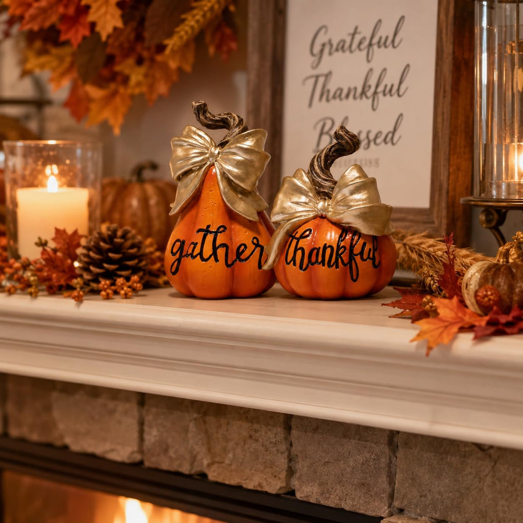 Thanksgiving Pumpkin Decoration, Fall Decor, Gather & Thankful