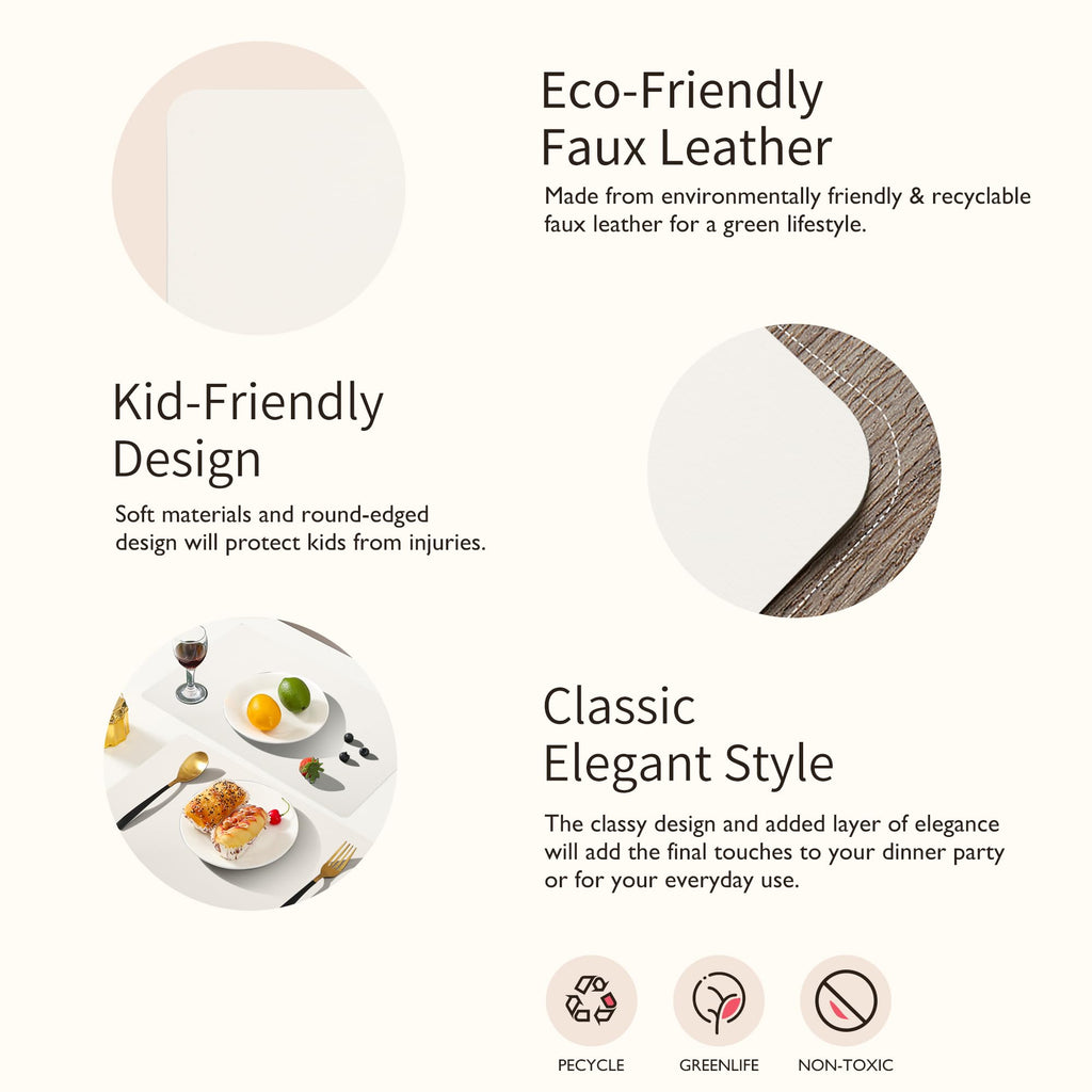 Faux Leather Placemats Set of 4, Easy to Clean, Ivory White