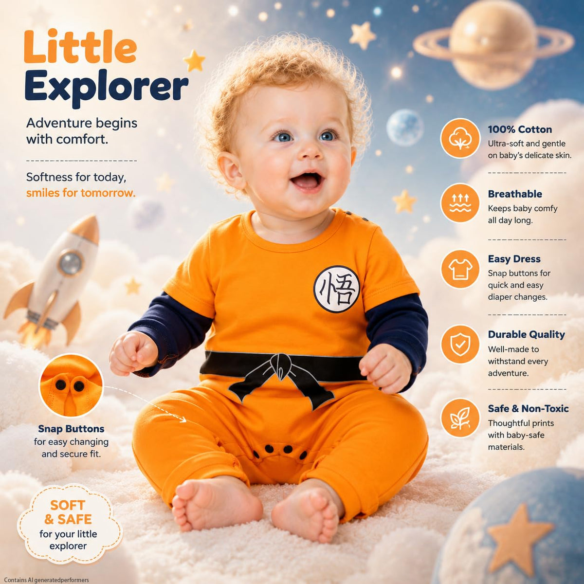 Newborn Baby Romper Outfit for Boys Girls Cartoon Long Sleeve Jumpsuit Coming Home Gift Baby Clothes Orange 12-24