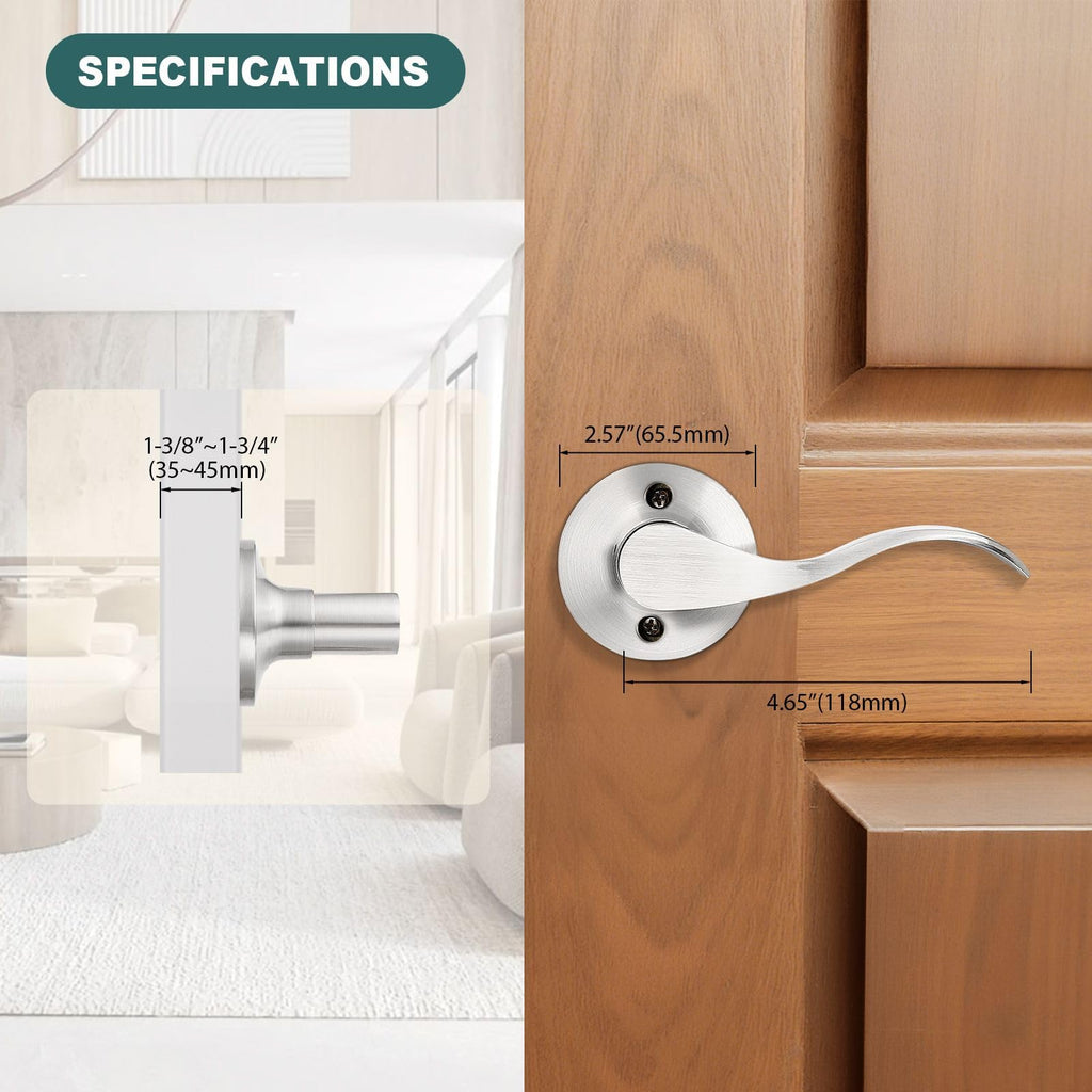 10 Pack Brushed Nickel Dummy Lever Door Handle Wave Right-Handed Door Lever Non-Turning Lock Half Dummy Handles for