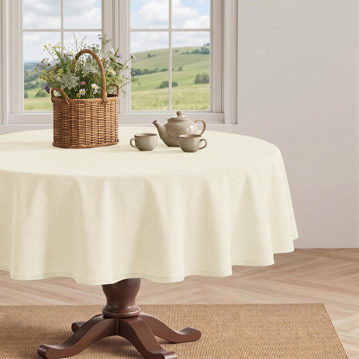 Textured Round Tablecloth Ivory 54 Inch Fall Table Cloth 2-4 Seats