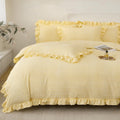 3 Pieces Yellow Plaid Gingham Ruffle Duvet Cover Set