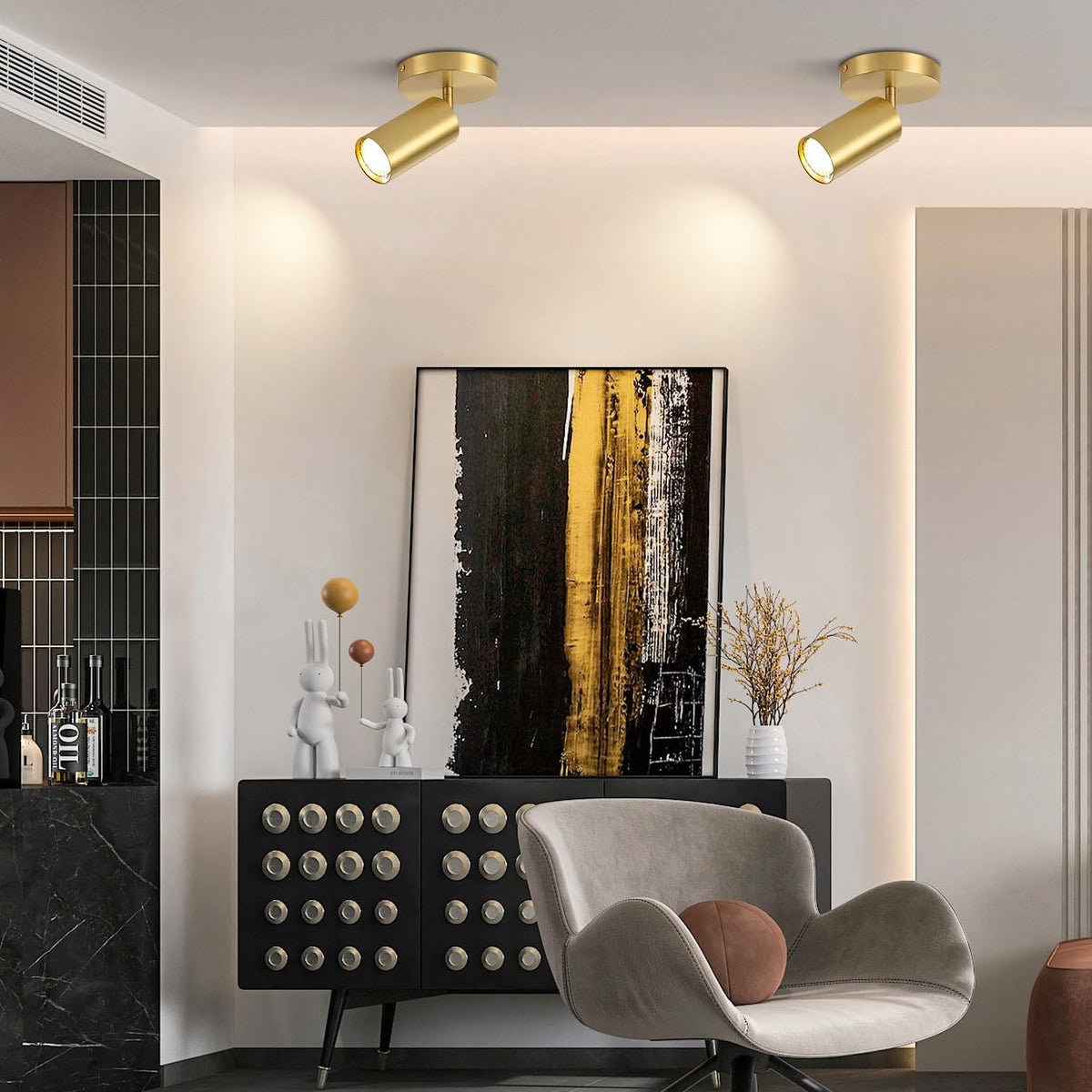 Modern LED Track Lighting Kit Brushed Gold Spotlight Fixtures Ceiling Mount Indoor Matte Brass Ceiling Spot
