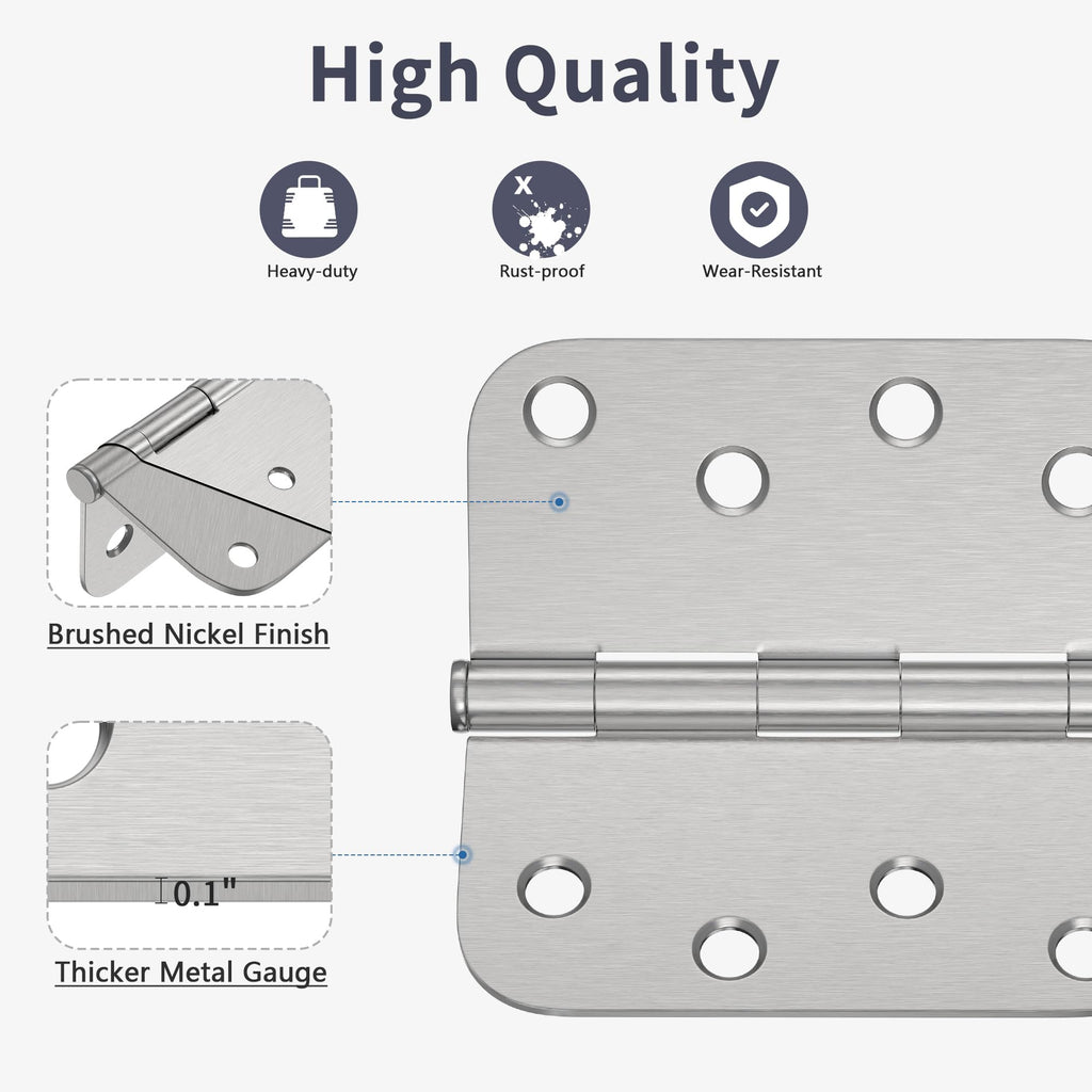 Door Hinges 4 Inch, Brushed Nickel Exterior Door Hinges 6 Pack