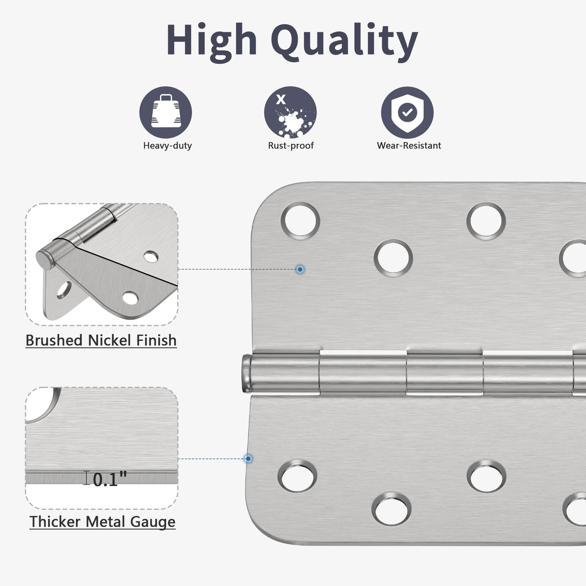 Door Hinges 4 Inch, Brushed Nickel Exterior Door Hinges 6 Pack