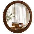Round Mirrors 28 Inch,Wood Vanity Wall Rustic Mirror With Walnut Frame