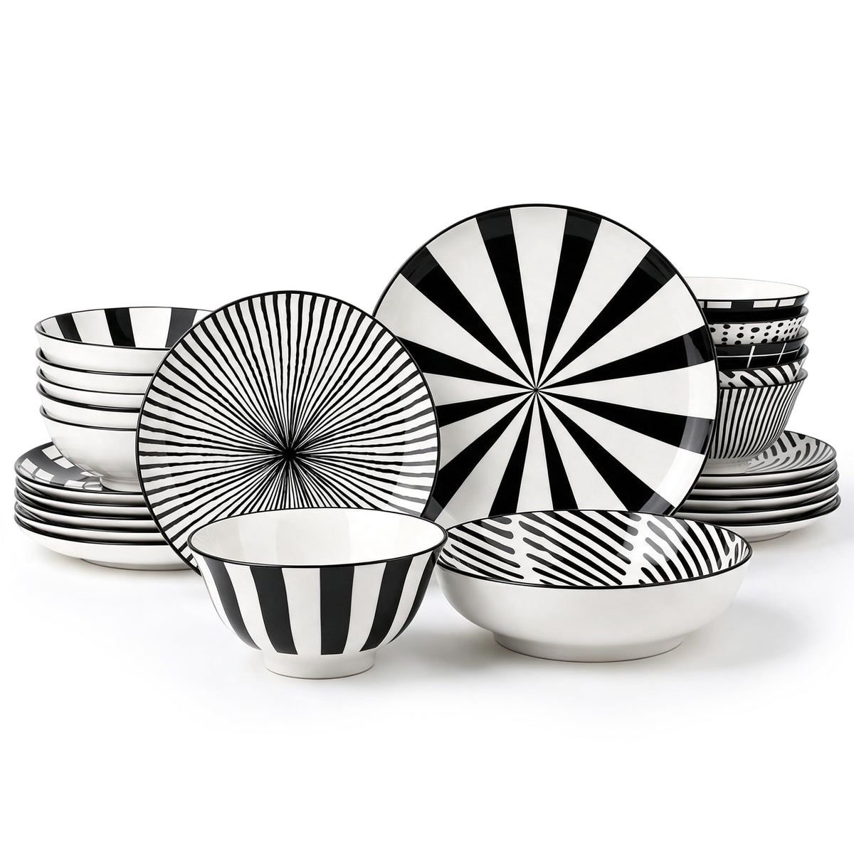 Dinnerware Sets for 6, Plates and Bowls Sets, 24 Pieces Scratch Resistant Dishware Dishes Set, Ceramic Kitchen Dinner