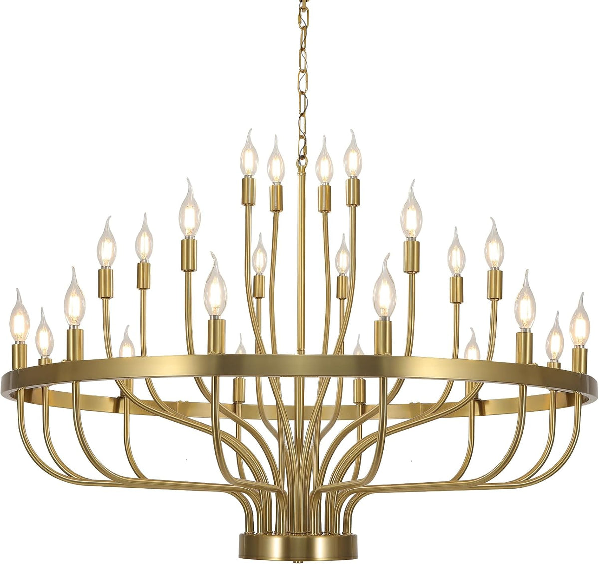 Twenty-Four-Light Gold Chandelier for High Ceilings and Large Foyers