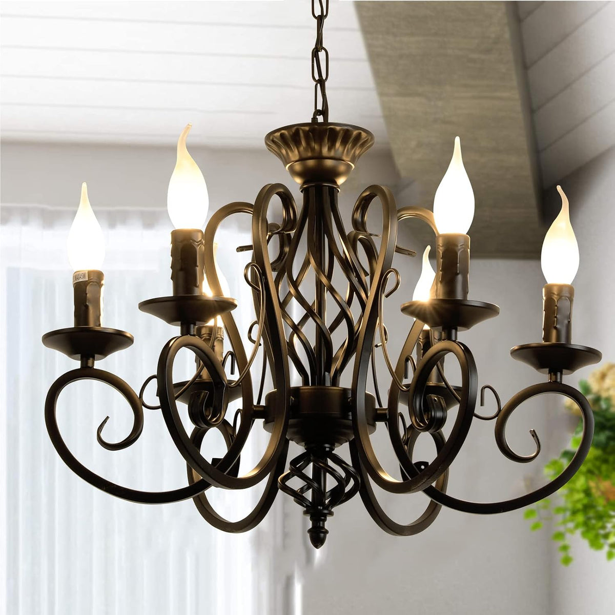 Six-Light Black French Country Chandelier for Farmhouse Dining Rooms