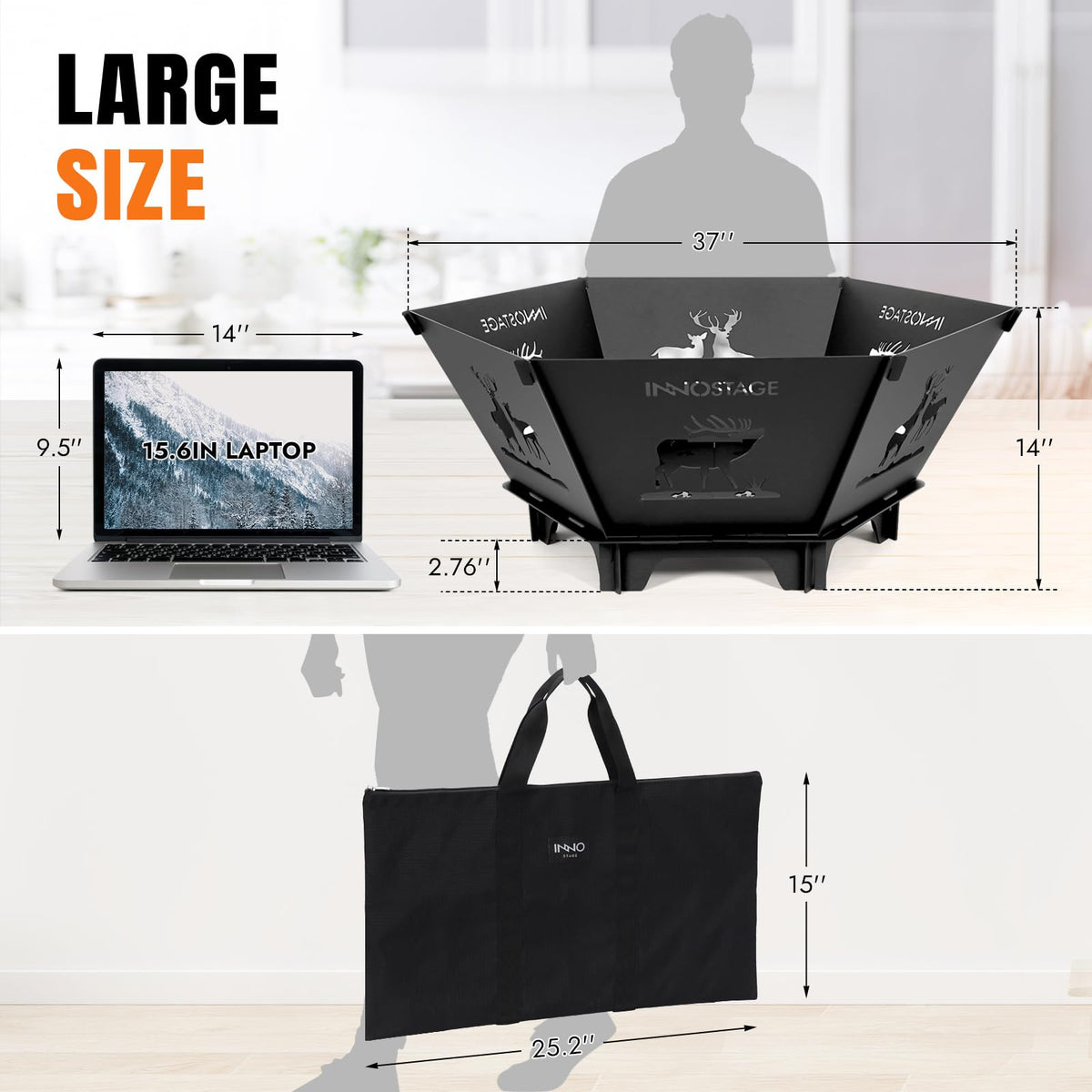 37Inch Collapsible Fire Pit for Camping with Tote Bag