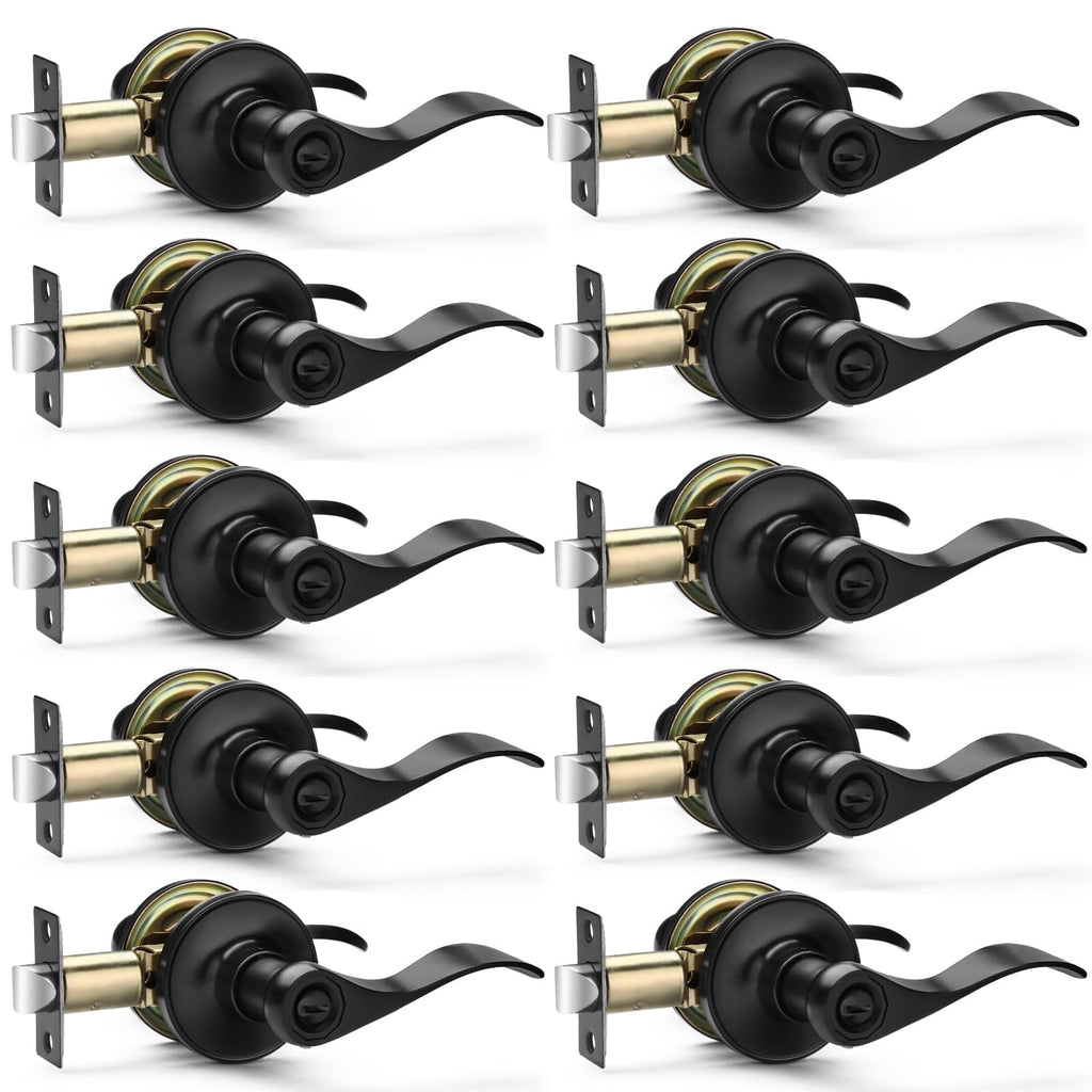 10 Pack Matte Black Door Handles Privacy Door Levers, Heavy Duty Bed and Bath Door Locks Interior Door Knobs