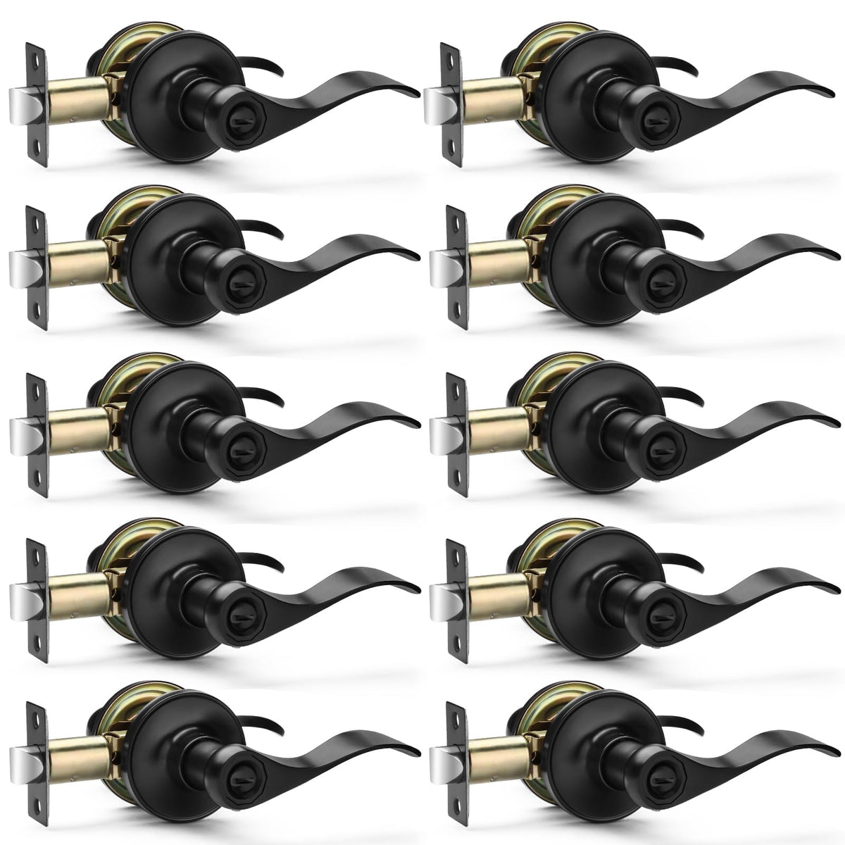 10 Pack Matte Black Door Handles Privacy Door Levers, Heavy Duty Bed and Bath Door Locks Interior Door Knobs