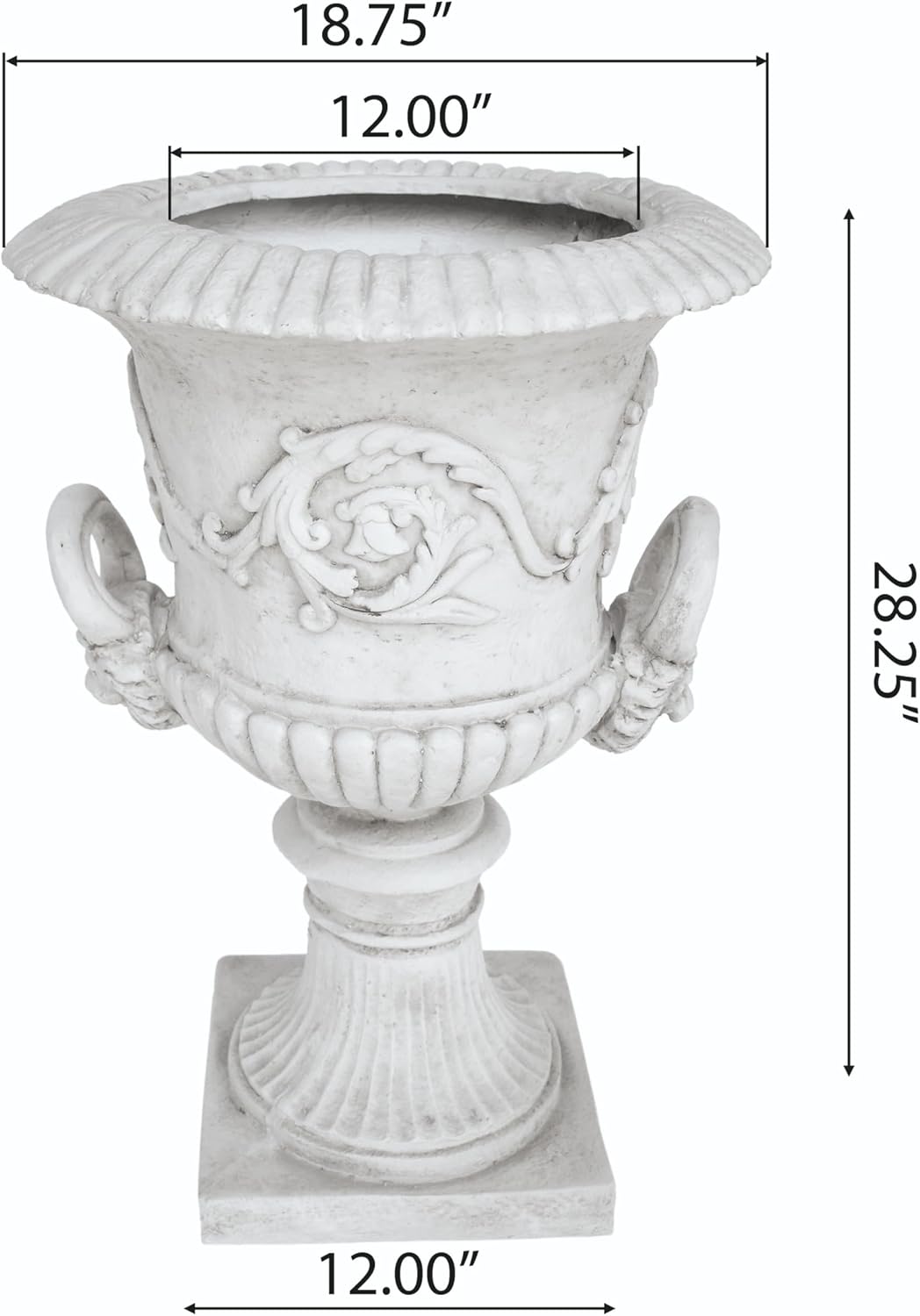 Adonis Traditional Roman Chalice Garden Urn Planter with Lion and Floral Accents, Antique White