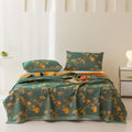 100% Cotton Jacquard Quilt Floral Ginkgo Leaves Print, Soft Muslin Bed Cover 3 Layers Reversible Bedspread Coverlet