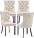 Velvet Dining Chairs Set of 4, Upholstered Dining Room Chairs with Ring Pull Trim and Button Back