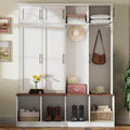 Farmhouse Hall Tree with Bench, 8 Doors & Hidden Hooks, White