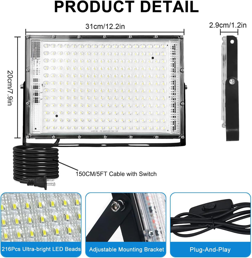 LED Flood Lights Outdoor, 2 Pack 150W 15000LM Bright Exterior Floodlight, IP65 Waterproof LED Work Lights, 6500K