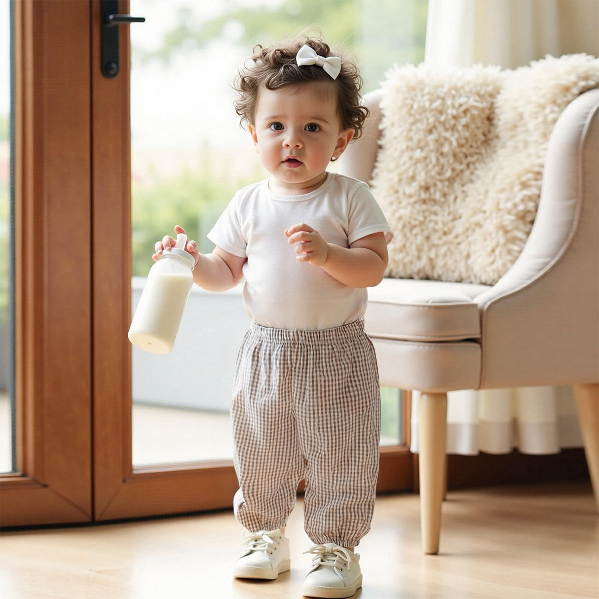 Toddler Baby Boy Girl Gingham Bubble Pants Kids Casual Plaid Elastic Waist Long Bloomers Trousers Bottoms