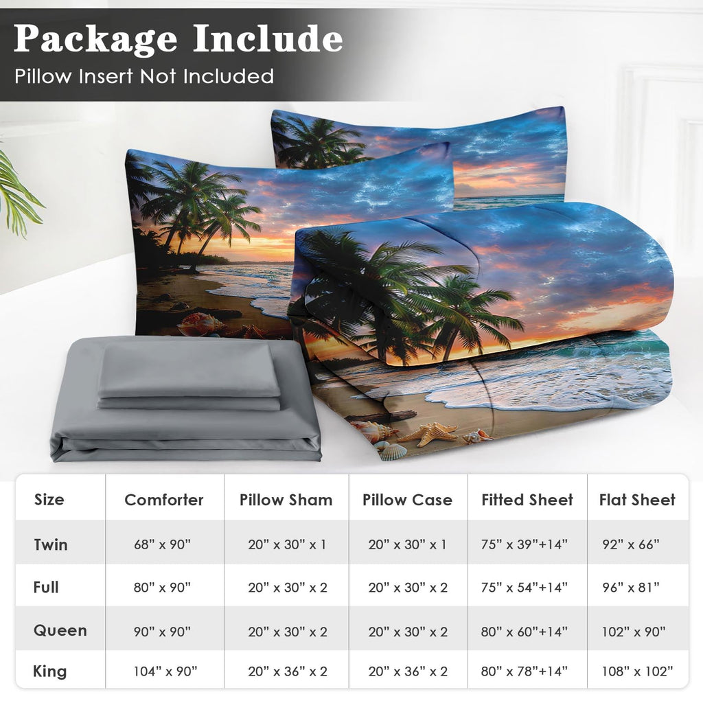 Comforter Set with Sheets, 7 Pieces Beach Coastal Bedding