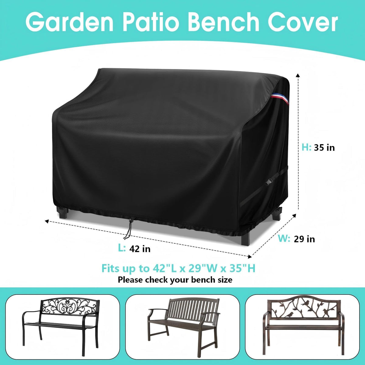 42" Outdoor Garden Bench Cover, Waterproof Patio Loveseat Cover