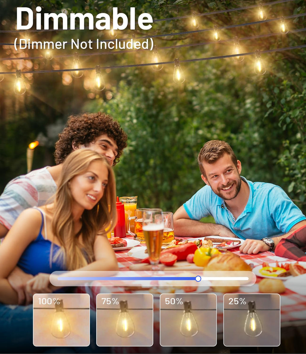 Outdoor String Lights, Ultra Long LED Patio Lights with Shatterproof High Brightness S11 Edison Bulbs, Outside