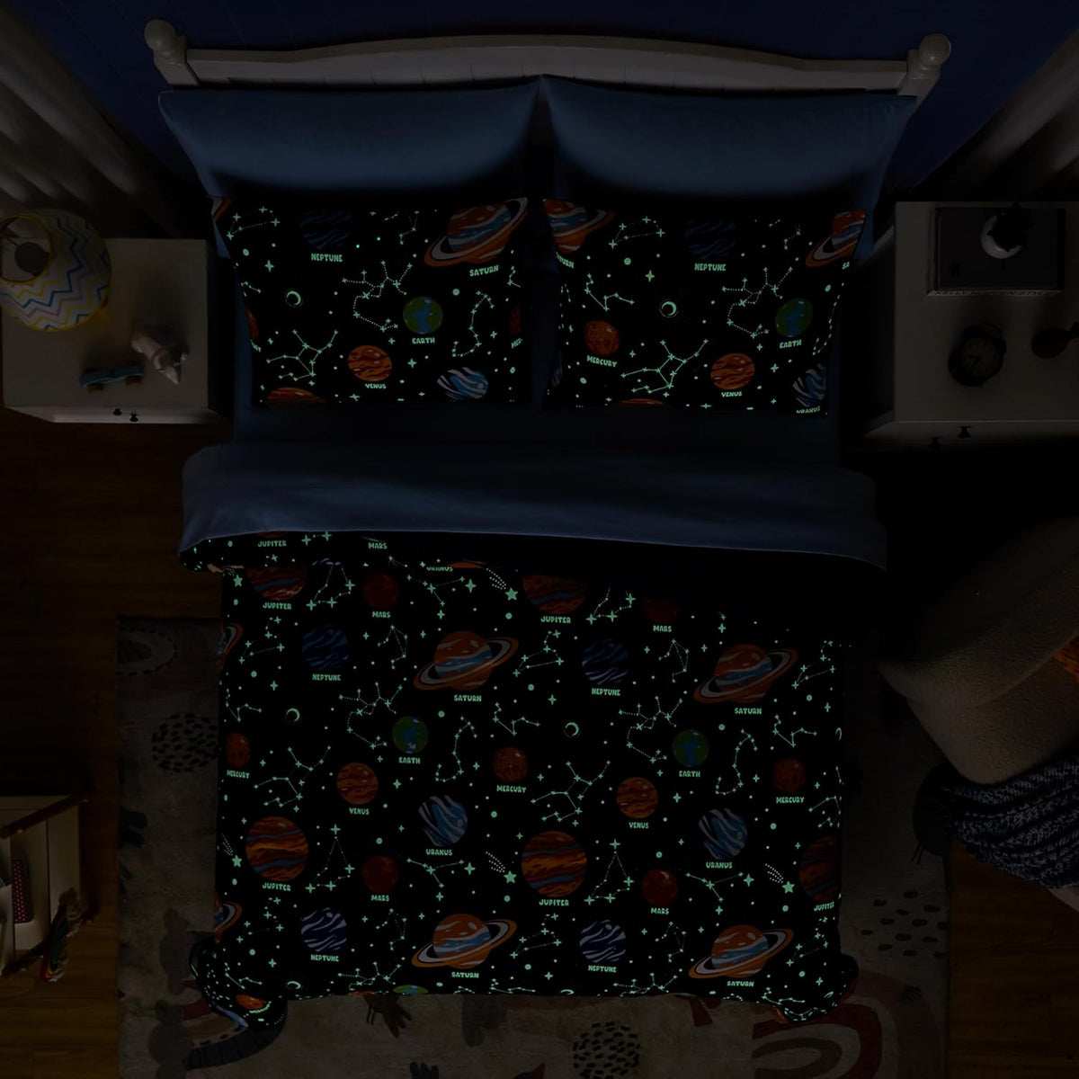Kids Comforter Set - 5 Pieces Bedding Sets for Boys, Glow in The Dark Space Bed in A Bag with Sheets