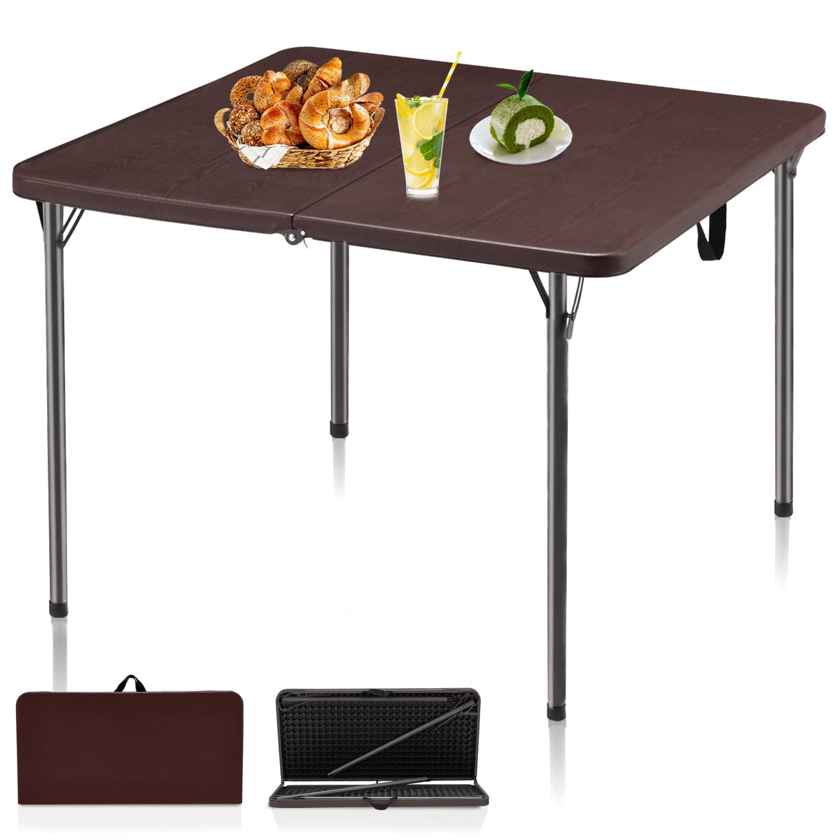 34" Folding Card Table, Portable Square Folding Table with Collapsible Legs & Carrying Handle, Plastic Tables for