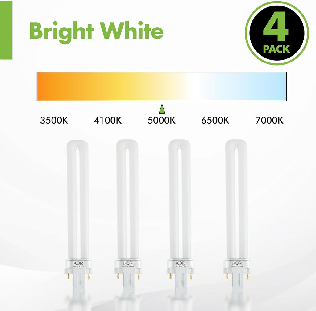 13W CFL Light Bulbs, GX23 2-Pin Base, 5000K Bright White, 4-Pack