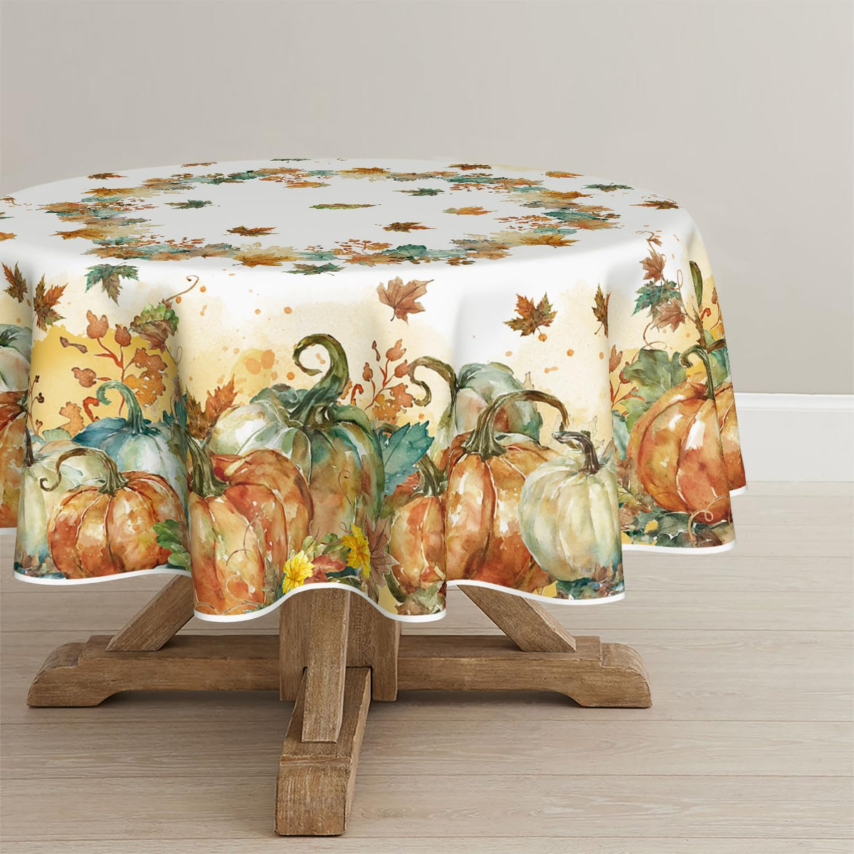 Fall Tablecloth 90 x 90 Inch Round Thanksgiving Leaves