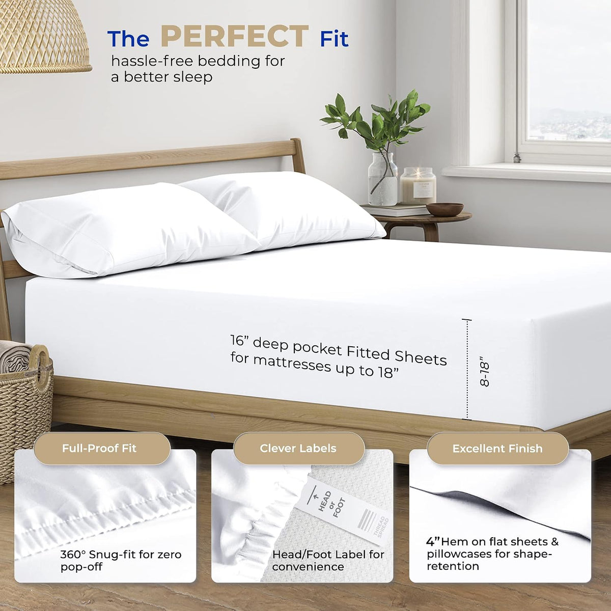 Egyptian Cotton Sheets King - Luxury King Cotton Sheet Sets 400 Thread Count (4 PC, White), 16 in Deep Pocket Soft - Set of 4