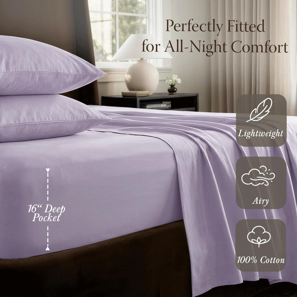 400 Thread Count Egyptian Cotton Full Sheet Set, Sateen, Lilac