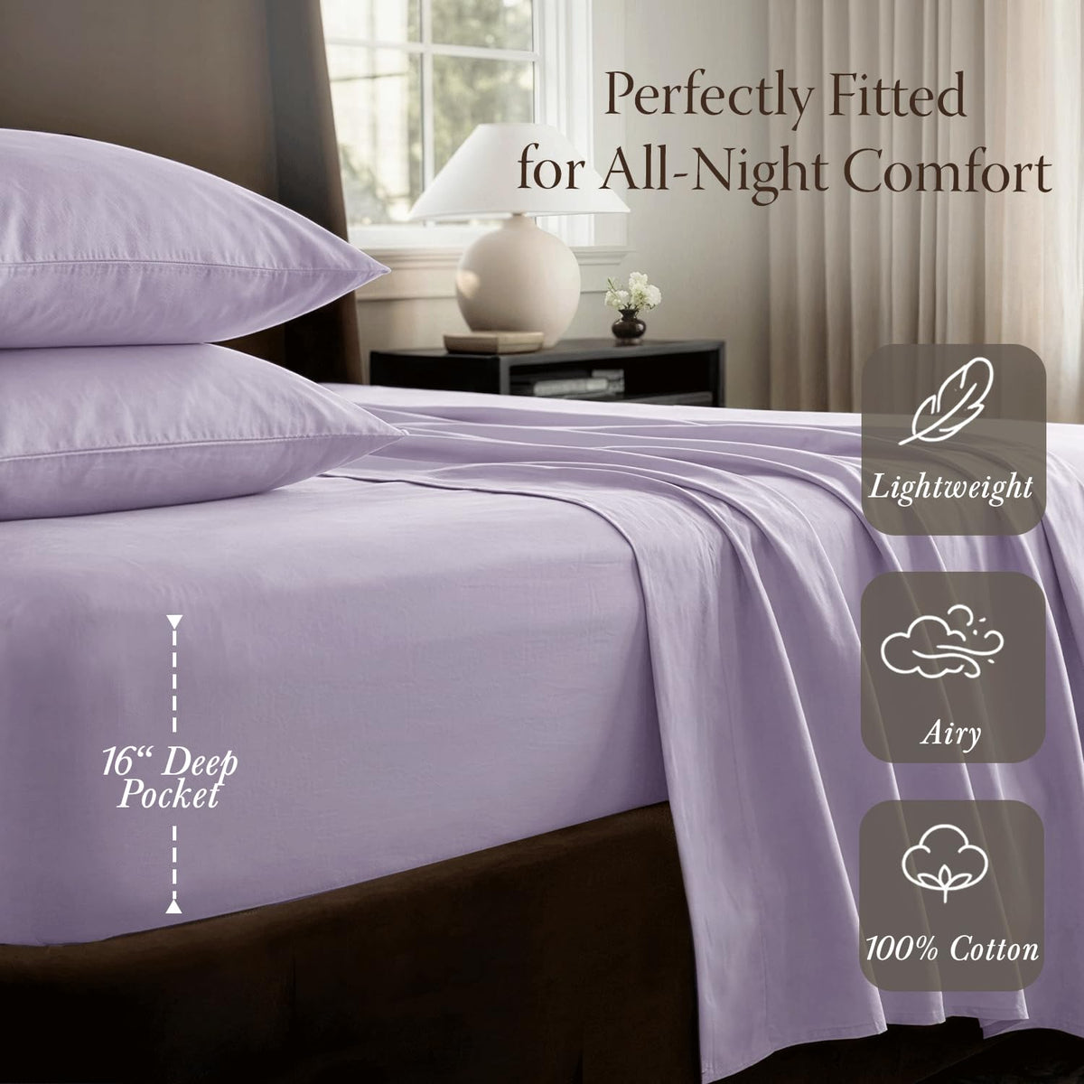 400 Thread Count Egyptian Cotton Full Sheet Set, Sateen, Lilac