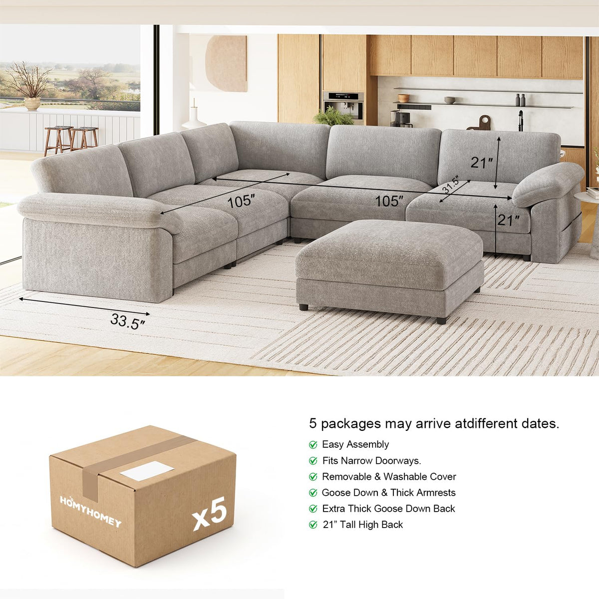 Oversized Sectional Couches, Modular L Shaped Cloud Sofa